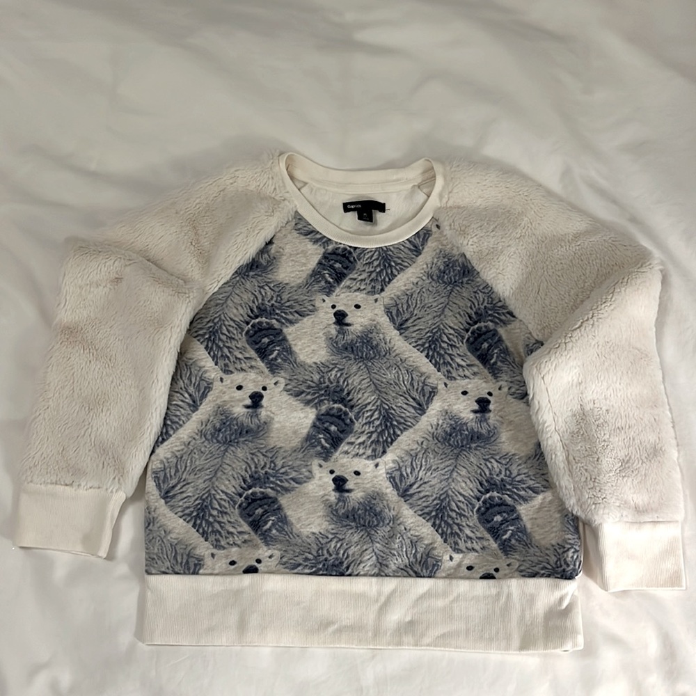 GapKids sweatshirt, cream colored with blue polar bears, Size XL (12)